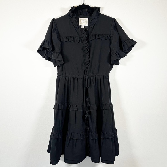 Sail to Sable x Tuckernuck Button Down Tiered Flutter Sleeve Black Classic Dress - Picture 1 of 8